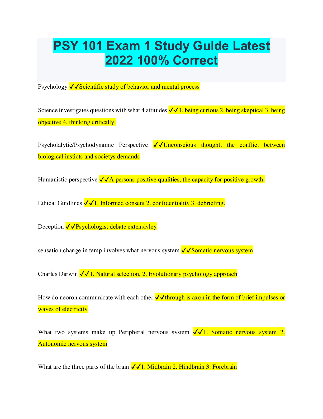 Preview image for PSY 101 Exam 1 Study Guide Latest 2022 100% Correct. Rated A